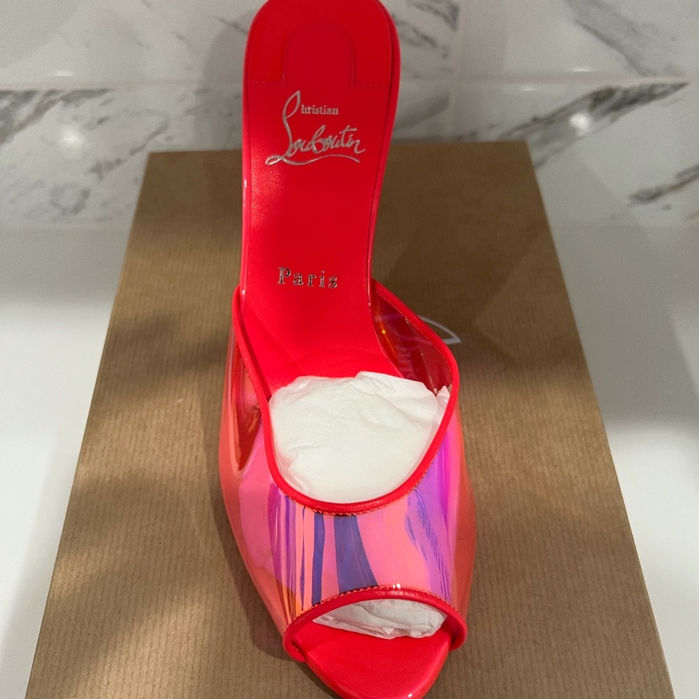 NEW CHRISTIAN LOUBOUTIN ME CONDORAPIK MULE SANDALS SPIKES IRIDESCENT PINK 39